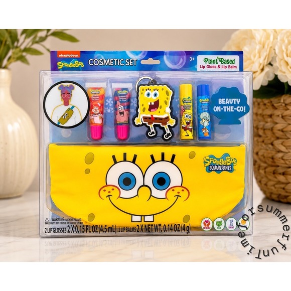 Nickelodeon Other - Nickelodeon SpongeBob SquarePants Cosmetic Set Lip Gloss Balm Keychain Bag NEW